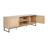 Malaki Mid-Century Modern 65 Inch TV Stand with 2 Rattan Soft Close Doors and Fixed Center Shelf, TV Stand for up to 70" TV's in Natural