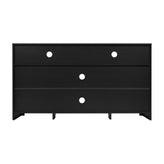 Malaki Mid-Century Modern 58 Inch Buffet Sideboard with 2 Soft Close Doors and Adjustable Center Shelf, TV Stand for up to 65" TV's, Black/Rattan