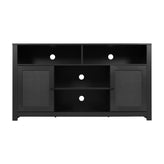 Malaki Mid-Century Modern 58 Inch Buffet Sideboard with 2 Soft Close Doors and Adjustable Center Shelf, TV Stand for up to 65" TV's, Black/Rattan