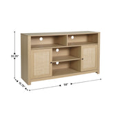 Malaki Mid-Century Modern 58 Inch Buffet Sideboard with 2 Soft Close Doors and Adjustable Center Shelf, TV Stand for up to 65" TV's, Natural/Rattan