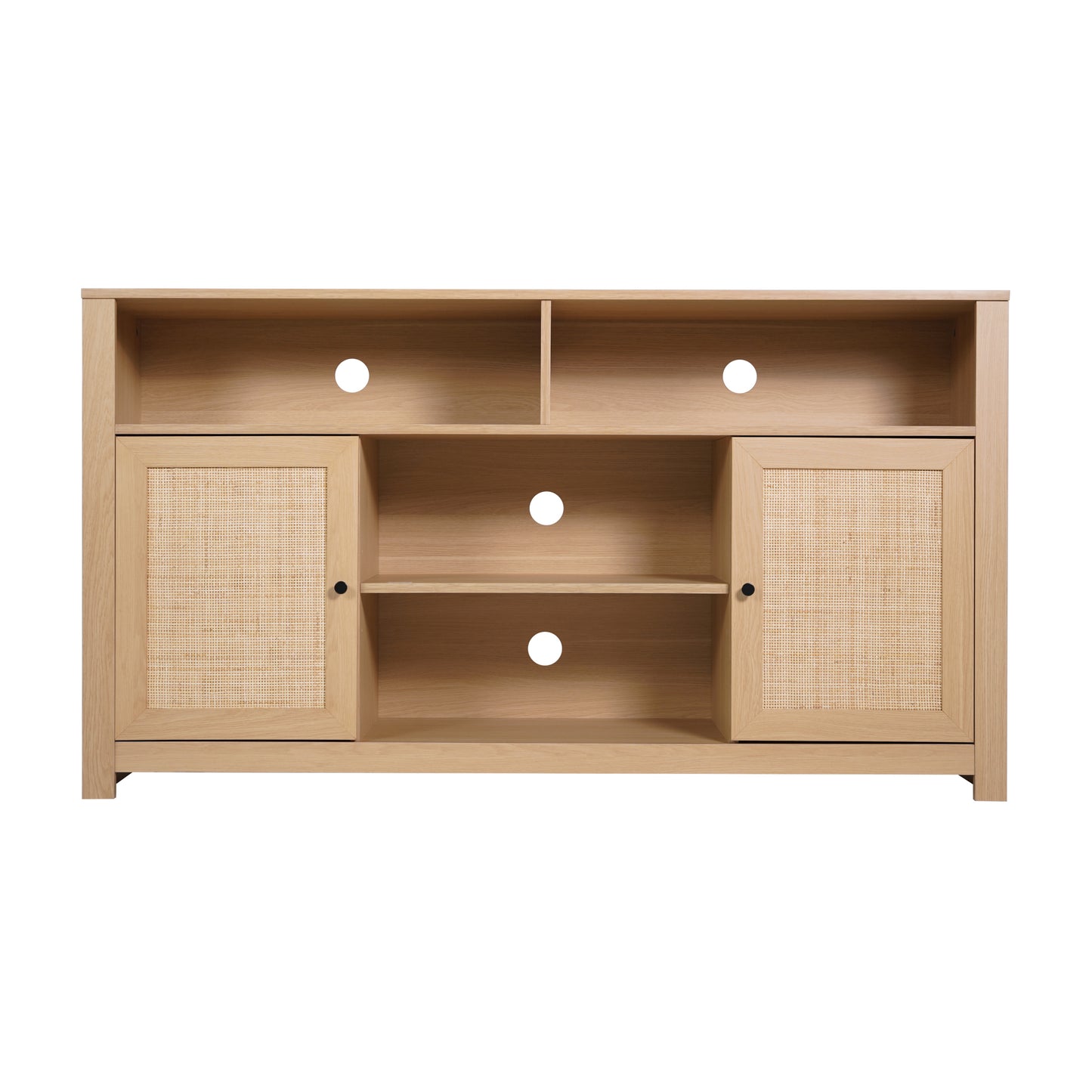 Malaki Mid-Century Modern 58 Inch Buffet Sideboard with 2 Soft Close Doors and Adjustable Center Shelf, TV Stand for up to 65" TV's, Natural/Rattan