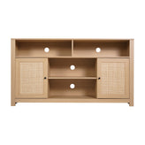 Malaki Mid-Century Modern 58 Inch Buffet Sideboard with 2 Soft Close Doors and Adjustable Center Shelf, TV Stand for up to 65" TV's, Natural/Rattan