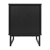 Malaki Mid-Century Modern Nightstand or End Table with Rattan Accented Drawer, Open Upper Shelf, and Metal Legs in Black