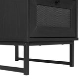 Malaki Mid-Century Modern Nightstand or End Table with Rattan Accented Drawer, Open Upper Shelf, and Metal Legs in Black