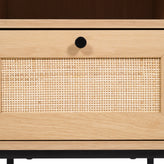 Malaki Mid-Century Modern Nightstand or End Table with Rattan Accented Drawer, Open Upper Shelf, and Metal Legs in Natural