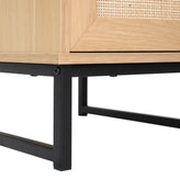 Malaki Mid-Century Modern Nightstand or End Table with Rattan Accented Drawer, Open Upper Shelf, and Metal Legs in Natural