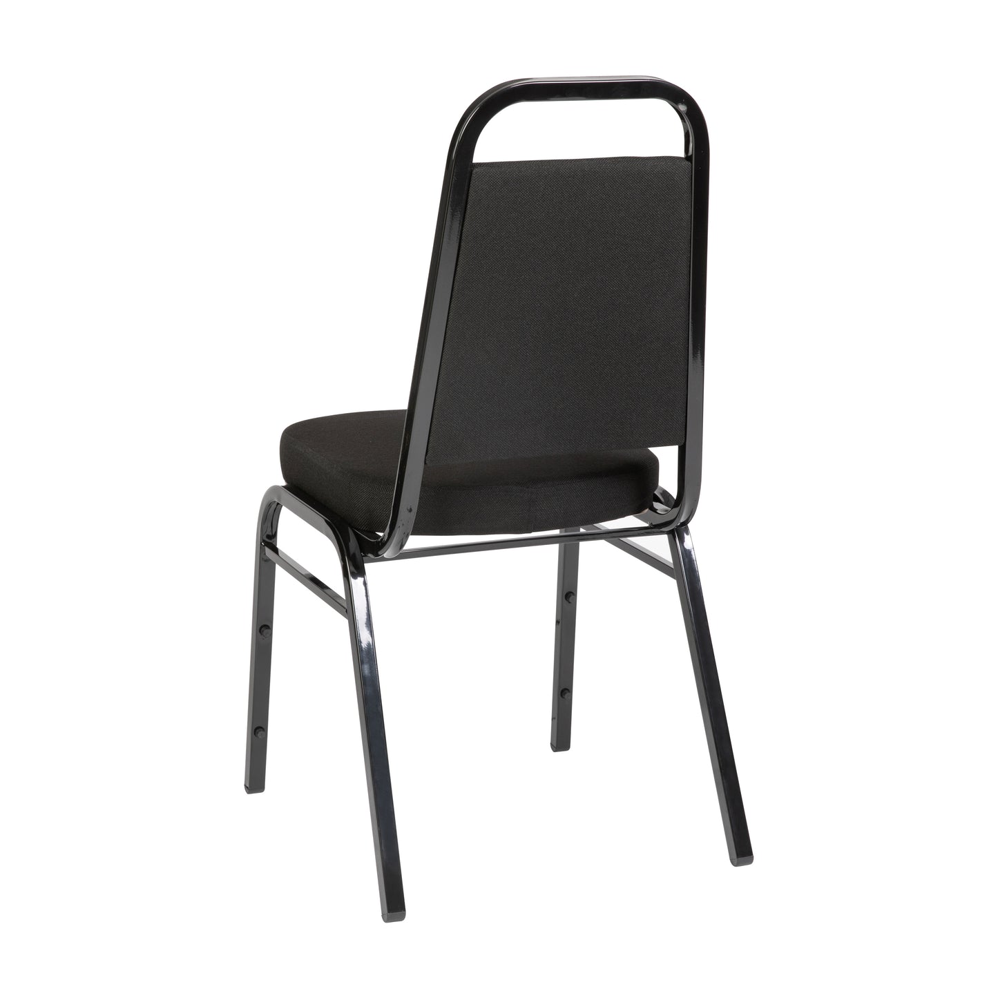 HERCULES Series Trapezoidal Back Stacking Banquet Chair with Black Fabric and 2.5'' Thick Seat - Black Frame
