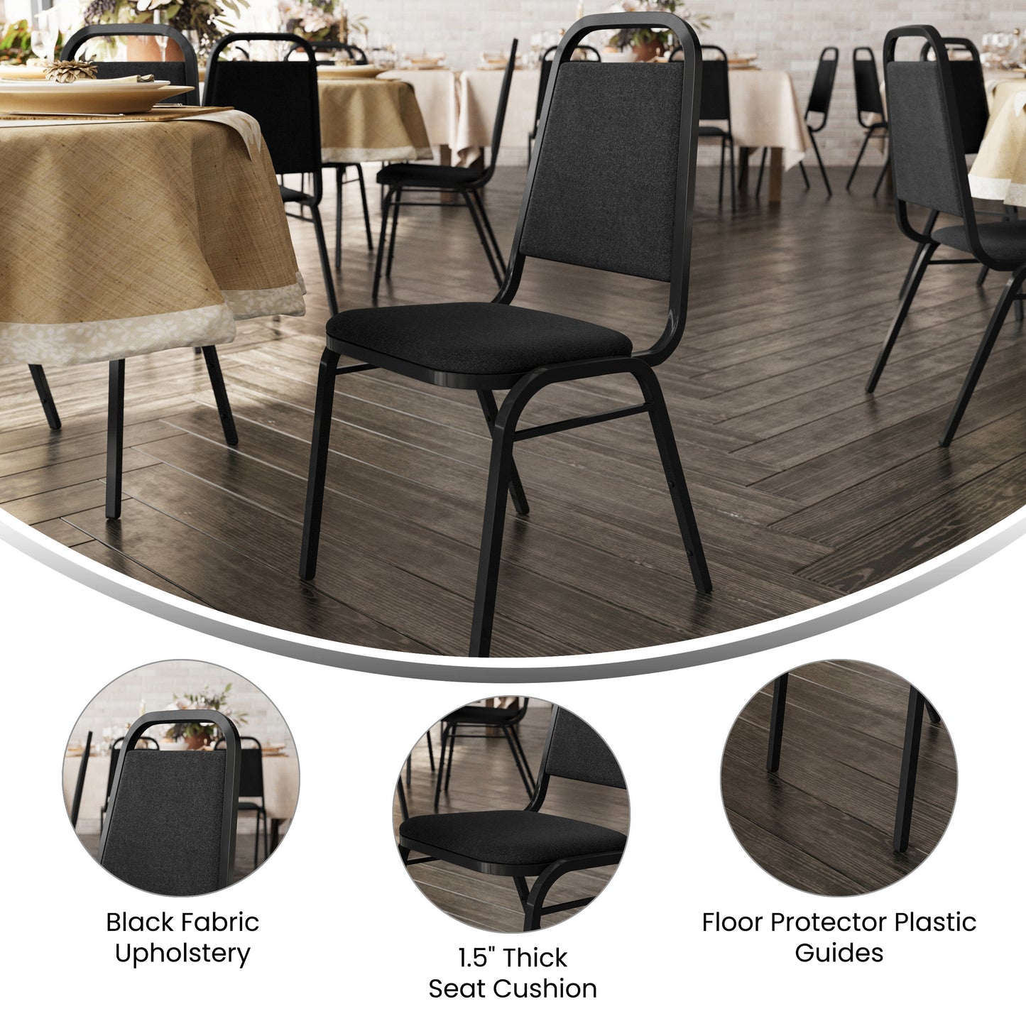 HERCULES Series Trapezoidal Back Stacking Banquet Chair in Black Fabric - Black Frame