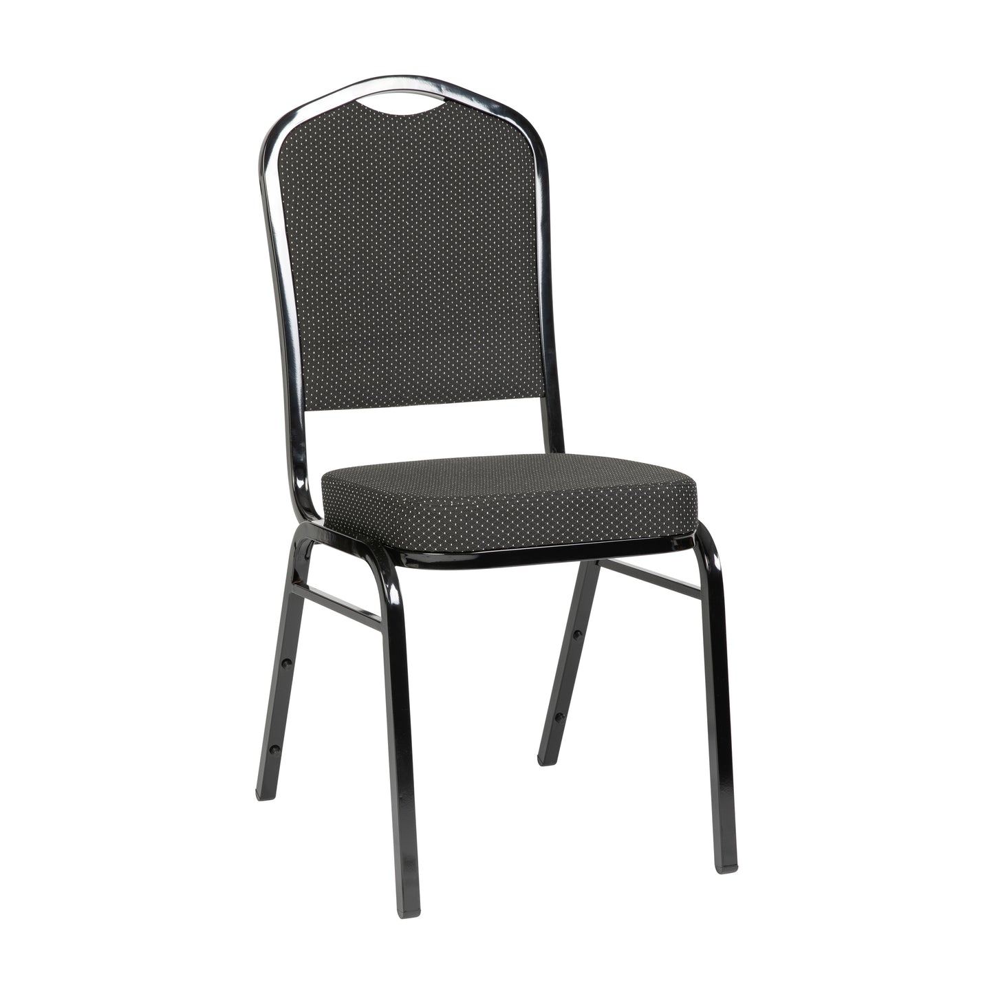 HERCULES Series Crown Back Stacking Banquet Chair in Black Dot Patterned Fabric - Black Frame