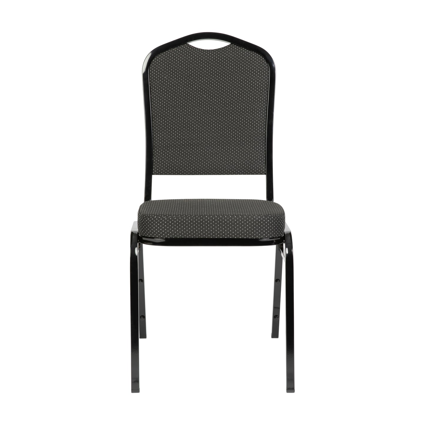 HERCULES Series Crown Back Stacking Banquet Chair in Black Dot Patterned Fabric - Black Frame