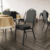 HERCULES Series Crown Back Stacking Banquet Chair in Black Dot Patterned Fabric - Black Frame