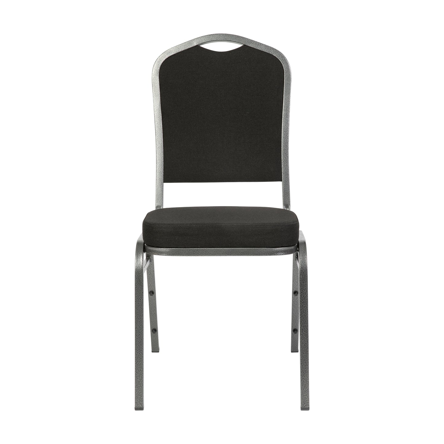 HERCULES Series Crown Back Stacking Banquet Chair in Black Fabric - Silver Vein Frame