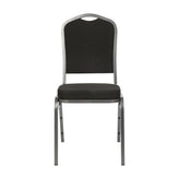 HERCULES Series Crown Back Stacking Banquet Chair in Black Fabric - Silver Vein Frame