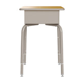 HERCULES Student Desk with Open Front Metal Book Box, Maple Desktop, and Silver Frame and Black Heavy-Duty Flex Comfort Classroom Stack Chair