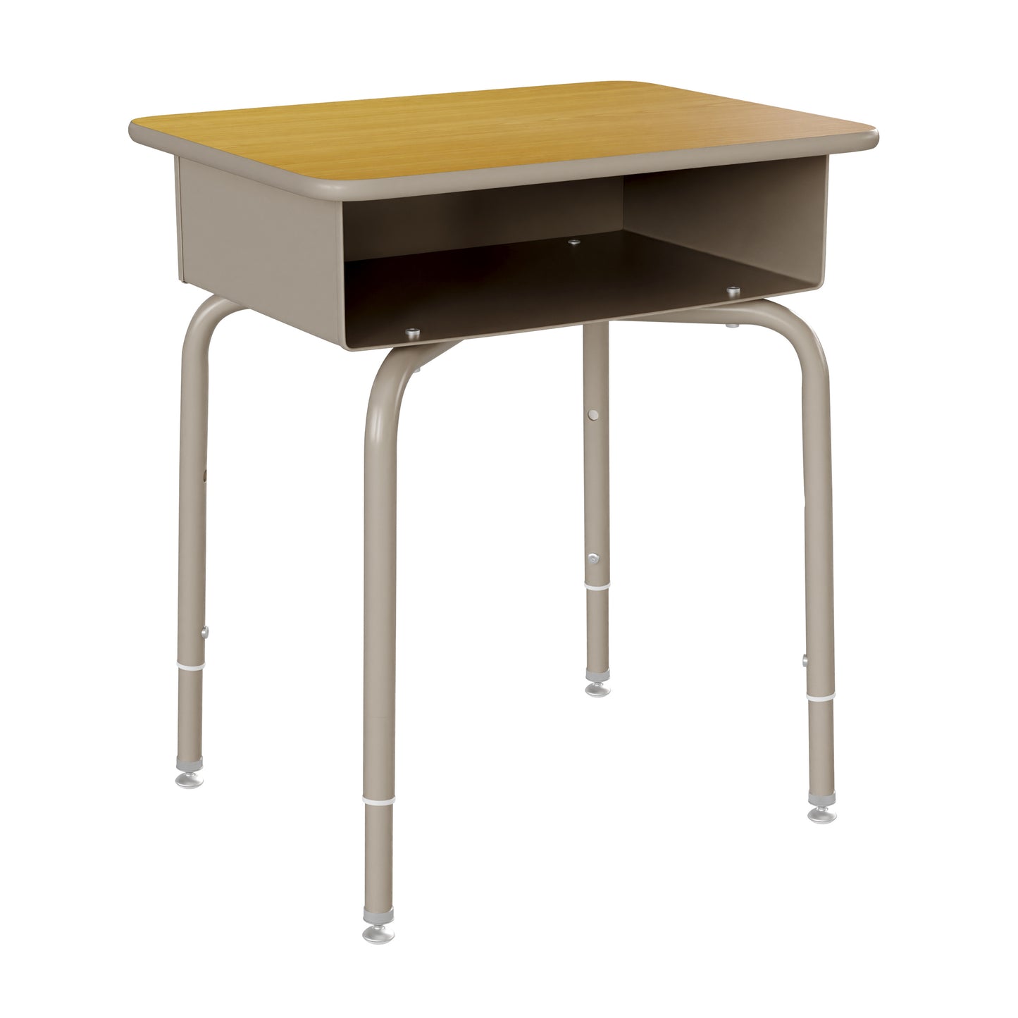 HERCULES Student Desk with Open Front Metal Book Box, Maple Desktop, and Silver Frame and Navy Heavy-Duty Flex Comfort Classroom Stack Chair