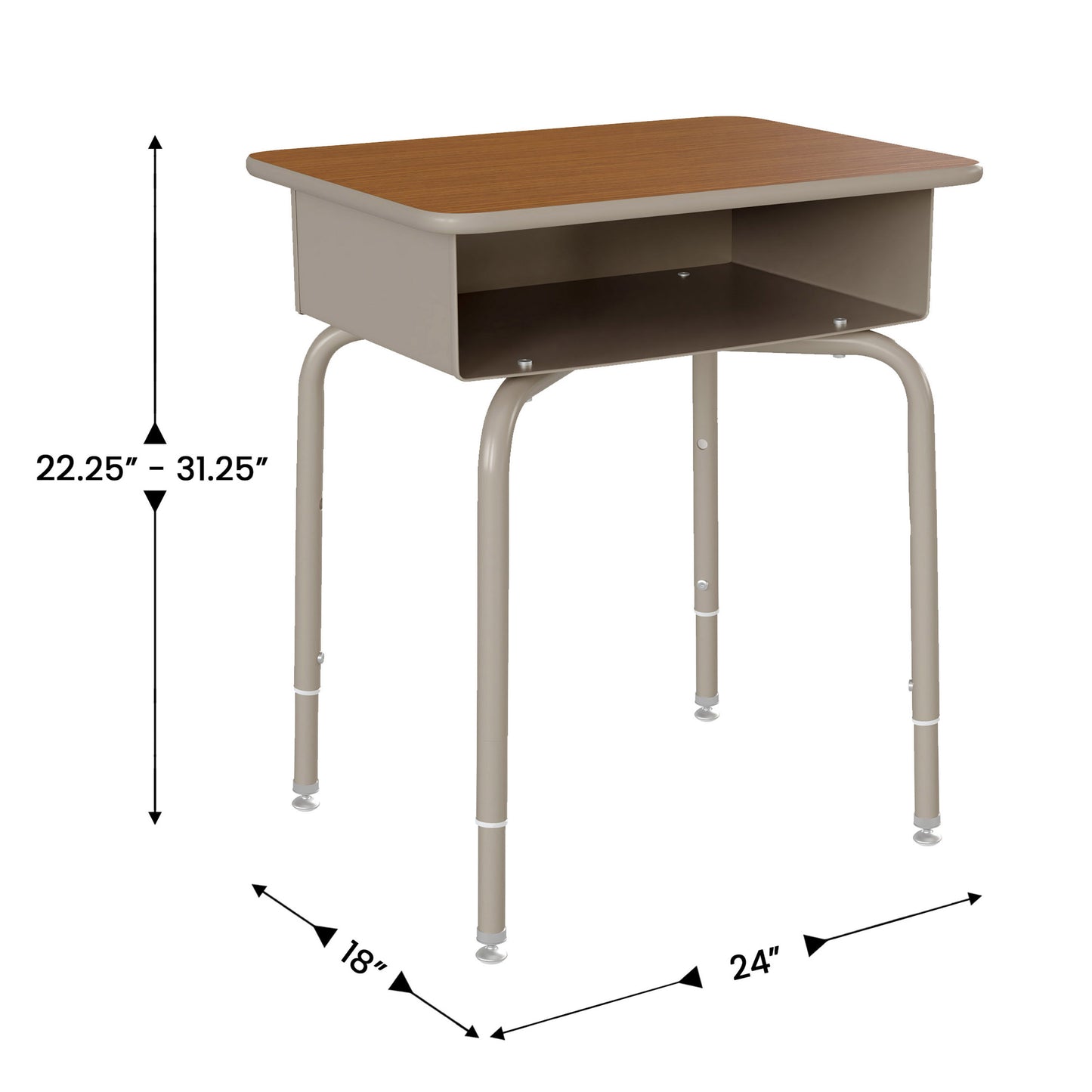 HERCULES Student Desk with Open Front Metal Book Box, Walnut Desktop, and Silver Frame and Black Heavy-Duty Flex Comfort Classroom Stack Chair