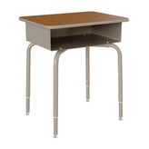 HERCULES Student Desk with Open Front Metal Book Box, Walnut Desktop, and Silver Frame and Black Heavy-Duty Flex Comfort Classroom Stack Chair