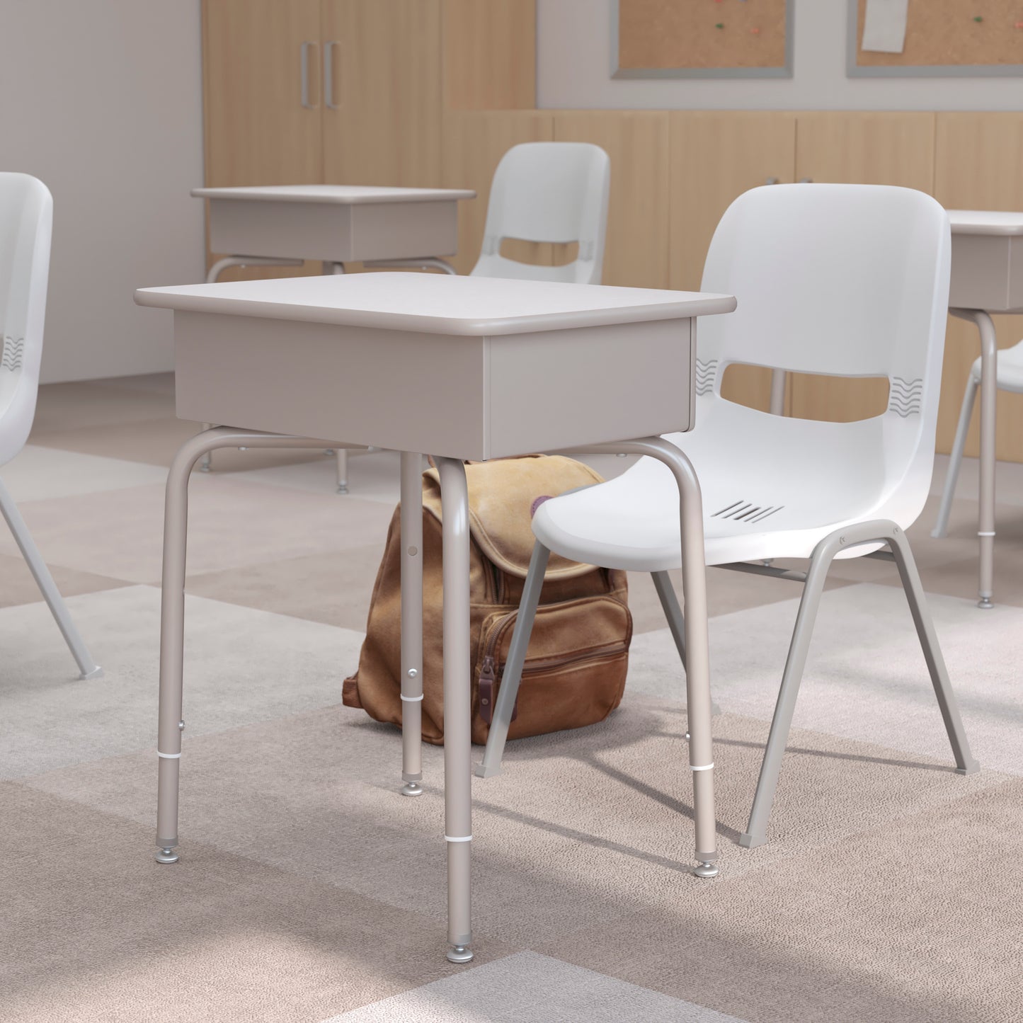 Billie Student Desk with Open Front Metal Book Box - Gray Granite/Silver