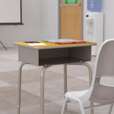 Billie Student Desk with Open Front Metal Book Box - Maple/Silver