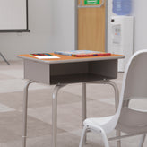 Billie Student Desk with Open Front Metal Book Box - Walnut/Silver