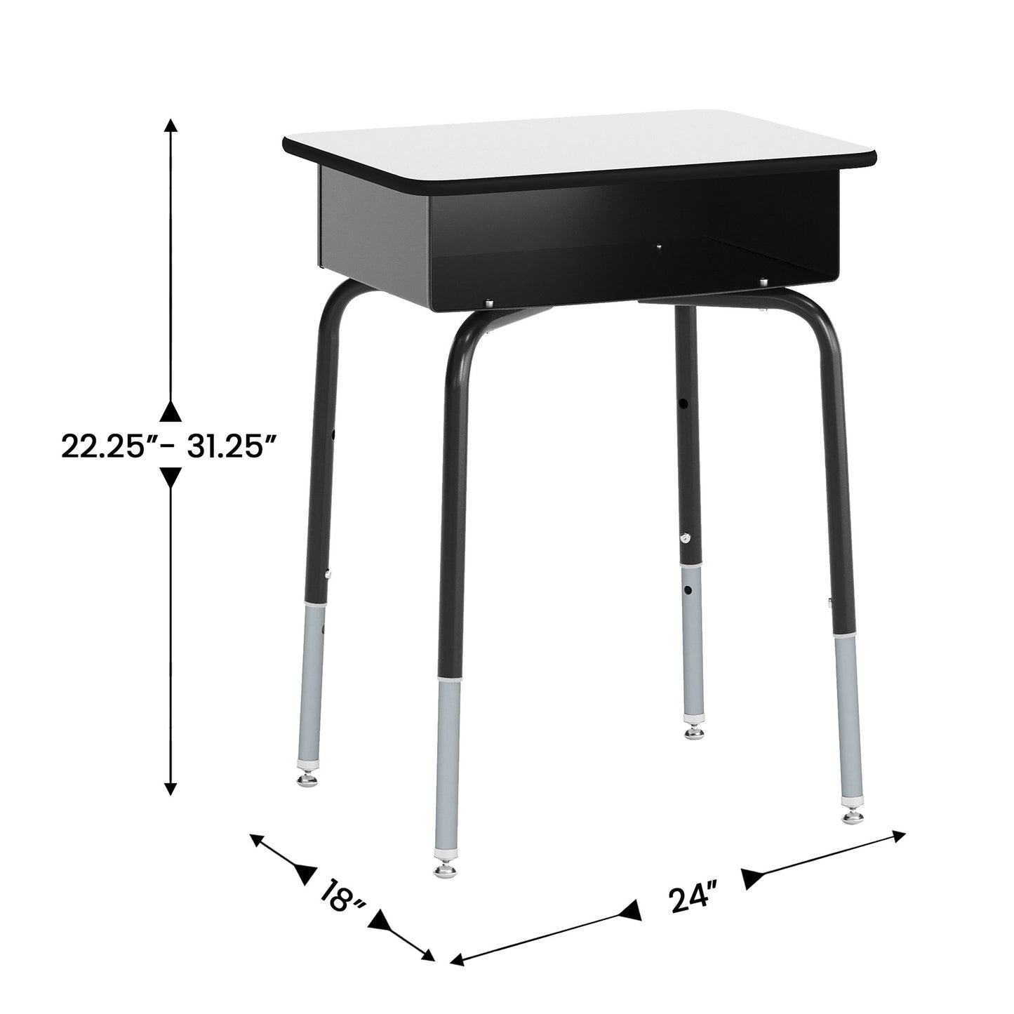 HERCULES Student Desk with Open Front Metal Book Box, Gray Desktop, and Black Frame and Black Heavy-Duty Flex Comfort Classroom Stack Chair