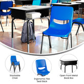 HERCULES Student Desk with Open Front Metal Book Box, Gray Desktop, and Black Frame and Navy Heavy-Duty Flex Comfort Classroom Stack Chair