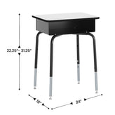 HERCULES Student Desk with Open Front Metal Book Box, Gray Desktop, and Black Frame and Navy Heavy-Duty Flex Comfort Classroom Stack Chair