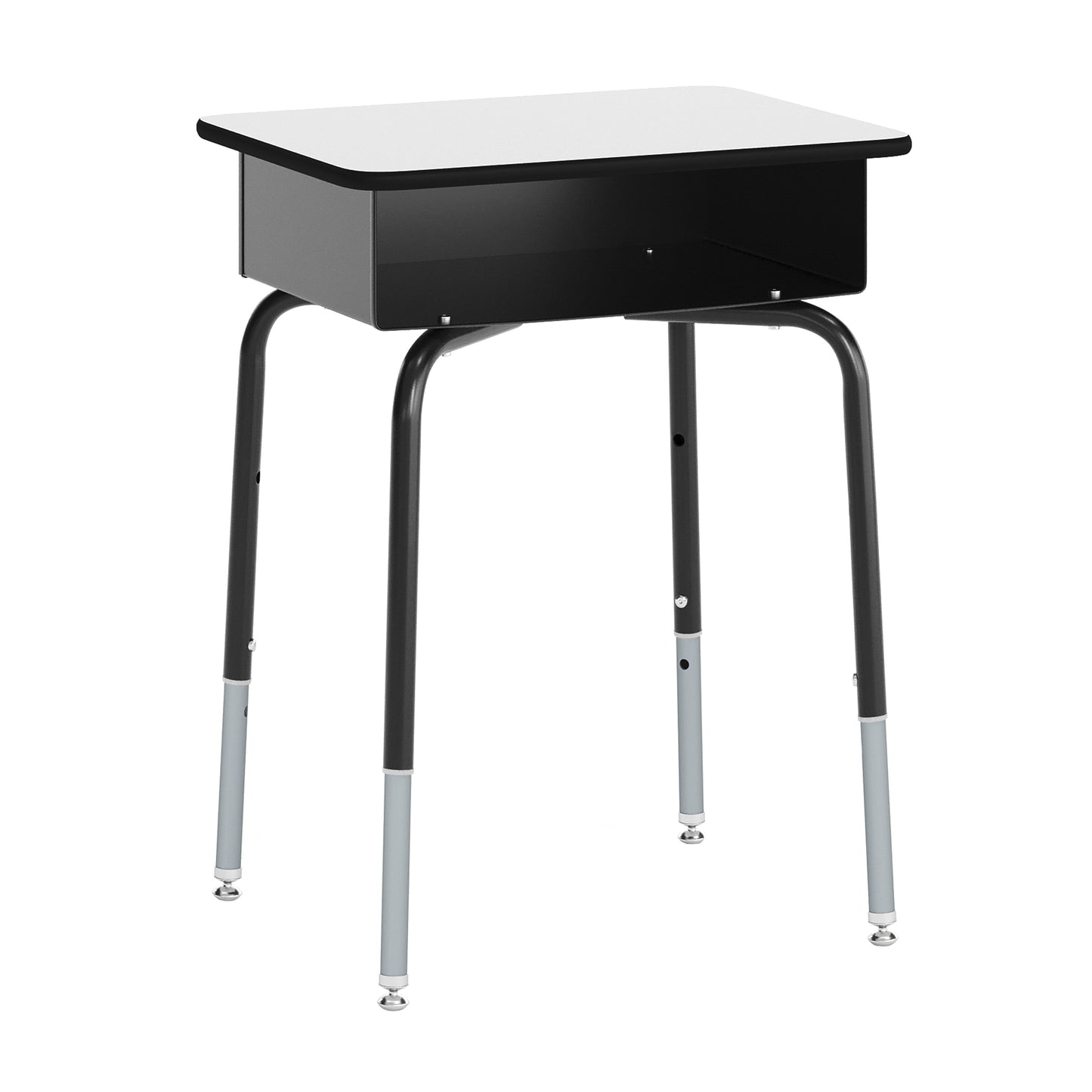 HERCULES Student Desk with Open Front Metal Book Box, Gray Desktop, and Black Frame and Navy Heavy-Duty Flex Comfort Classroom Stack Chair