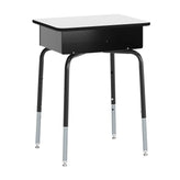 HERCULES Student Desk with Open Front Metal Book Box, Gray Desktop, and Black Frame and Navy Heavy-Duty Flex Comfort Classroom Stack Chair