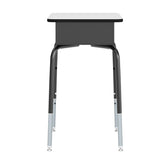HERCULES Student Desk with Open Front Metal Book Box, Gray Desktop, and Black Frame and Navy Heavy-Duty Flex Comfort Classroom Stack Chair