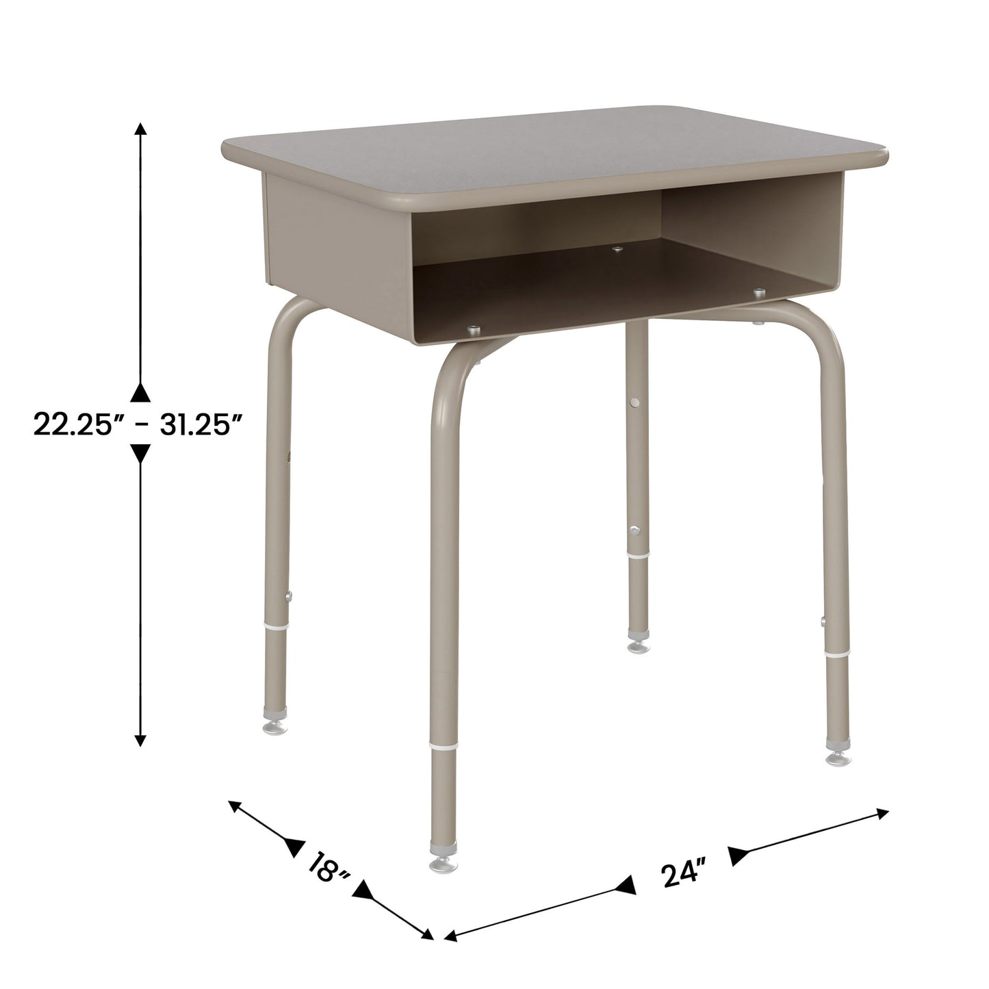 HERCULES Student Desk with Open Front Metal Book Box, Gray Granite Desktop, and Silver Frame and Black Heavy-Duty Flex Comfort Classroom Stack Chair