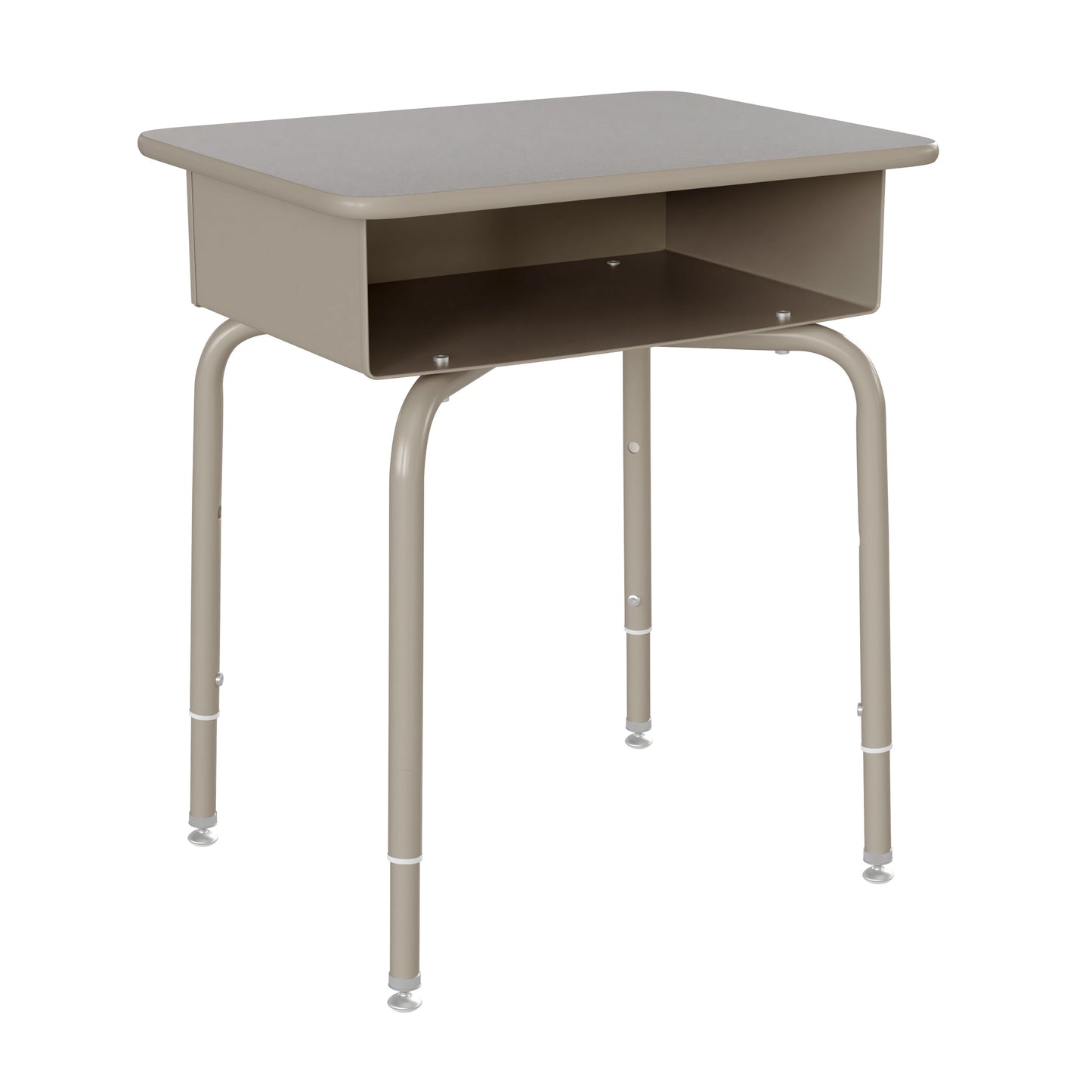 HERCULES Student Desk with Open Front Metal Book Box, Gray Granite Desktop, and Silver Frame and Navy Heavy-Duty Flex Comfort Classroom Stack Chair