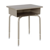 HERCULES Student Desk with Open Front Metal Book Box, Gray Granite Desktop, and Silver Frame and Navy Heavy-Duty Flex Comfort Classroom Stack Chair
