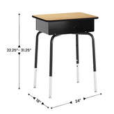 HERCULES Student Desk with Open Front Metal Book Box, Natural Desktop, and Black Frame and Black Heavy-Duty Flex Comfort Classroom Stack Chair