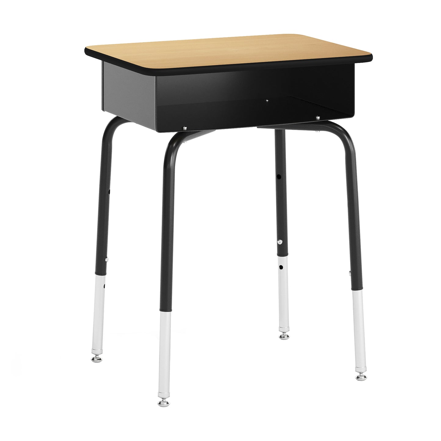 HERCULES Student Desk with Open Front Metal Book Box, Natural Desktop, and Black Frame and Black Heavy-Duty Flex Comfort Classroom Stack Chair