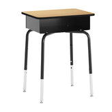 HERCULES Student Desk with Open Front Metal Book Box, Natural Desktop, and Black Frame and Black Heavy-Duty Flex Comfort Classroom Stack Chair
