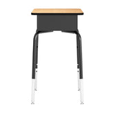 HERCULES Student Desk with Open Front Metal Book Box, Natural Desktop, and Black Frame and Black Heavy-Duty Flex Comfort Classroom Stack Chair