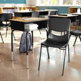 HERCULES Student Desk with Open Front Metal Book Box, Natural Desktop, and Black Frame and Black Heavy-Duty Flex Comfort Classroom Stack Chair