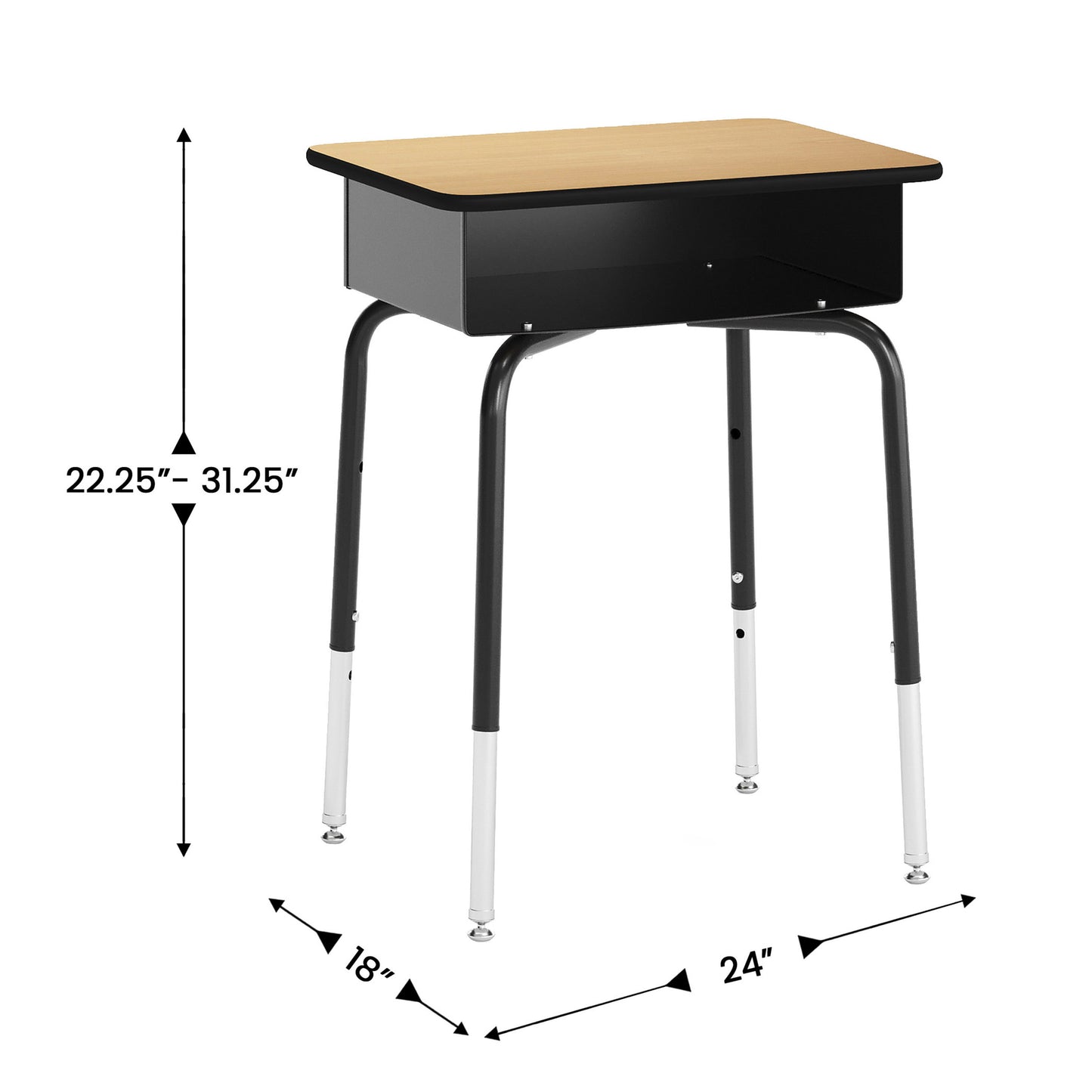 HERCULES Student Desk with Open Front Metal Book Box, Natural Desktop, and Black Frame and Navy Heavy-Duty Flex Comfort Classroom Stack Chair