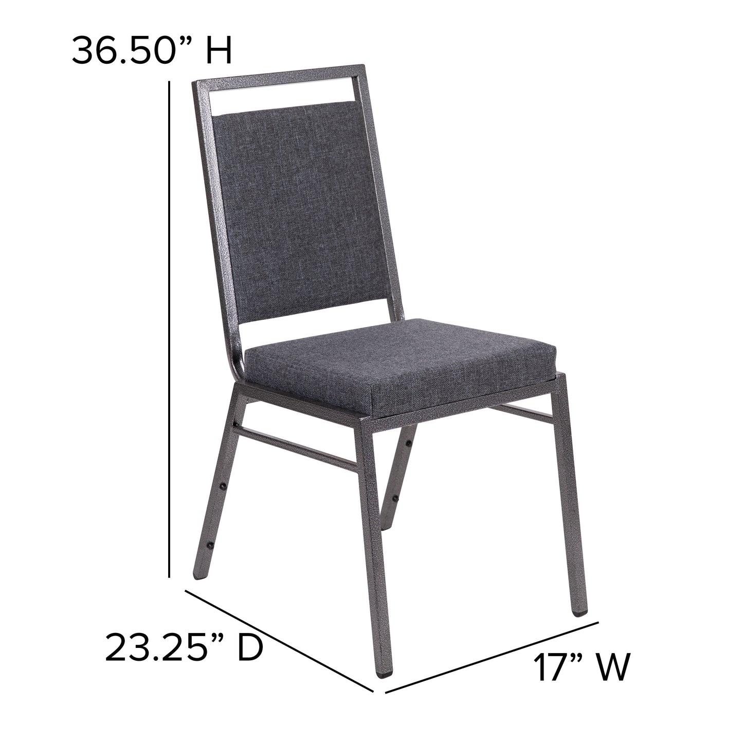HERCULES Series Square Back Stacking Banquet Chair in Dark Gray Fabric with Silvervein Frame