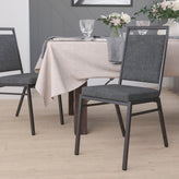 HERCULES Series Square Back Stacking Banquet Chair in Dark Gray Fabric with Silvervein Frame