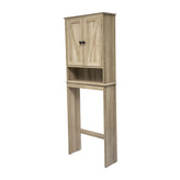 Dune Farmhouse Over the Toilet Shelf Cabinet, Magnetic Close Doors, Adjustable In-Cabinet Shelf, Lower Open Shelf, Metal Handles and Hinges, Brown