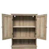 Dune Farmhouse Over the Toilet Shelf Cabinet, Magnetic Close Doors, Adjustable In-Cabinet Shelf, Lower Open Shelf, Metal Handles and Hinges, Brown