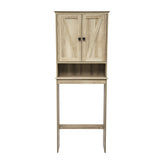 Dune Farmhouse Over the Toilet Shelf Cabinet, Magnetic Close Doors, Adjustable In-Cabinet Shelf, Lower Open Shelf, Metal Handles and Hinges, Brown