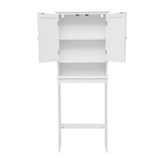 Dune Farmhouse Over the Toilet Shelf Cabinet, Magnetic Close Doors, Adjustable In-Cabinet Shelf, Lower Open Shelf, Metal Handles and Hinges, White