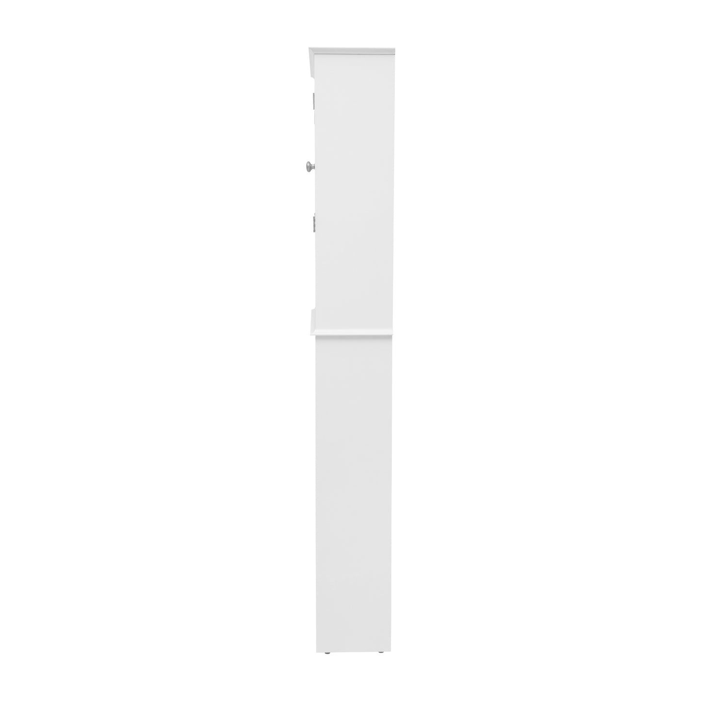 Dune Farmhouse Over the Toilet Shelf Cabinet, Magnetic Close Doors, Adjustable In-Cabinet Shelf, Lower Open Shelf, Metal Handles and Hinges, White