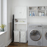 Dune Farmhouse Over the Toilet Shelf Cabinet, Magnetic Close Doors, Adjustable In-Cabinet Shelf, Lower Open Shelf, Metal Handles and Hinges, White