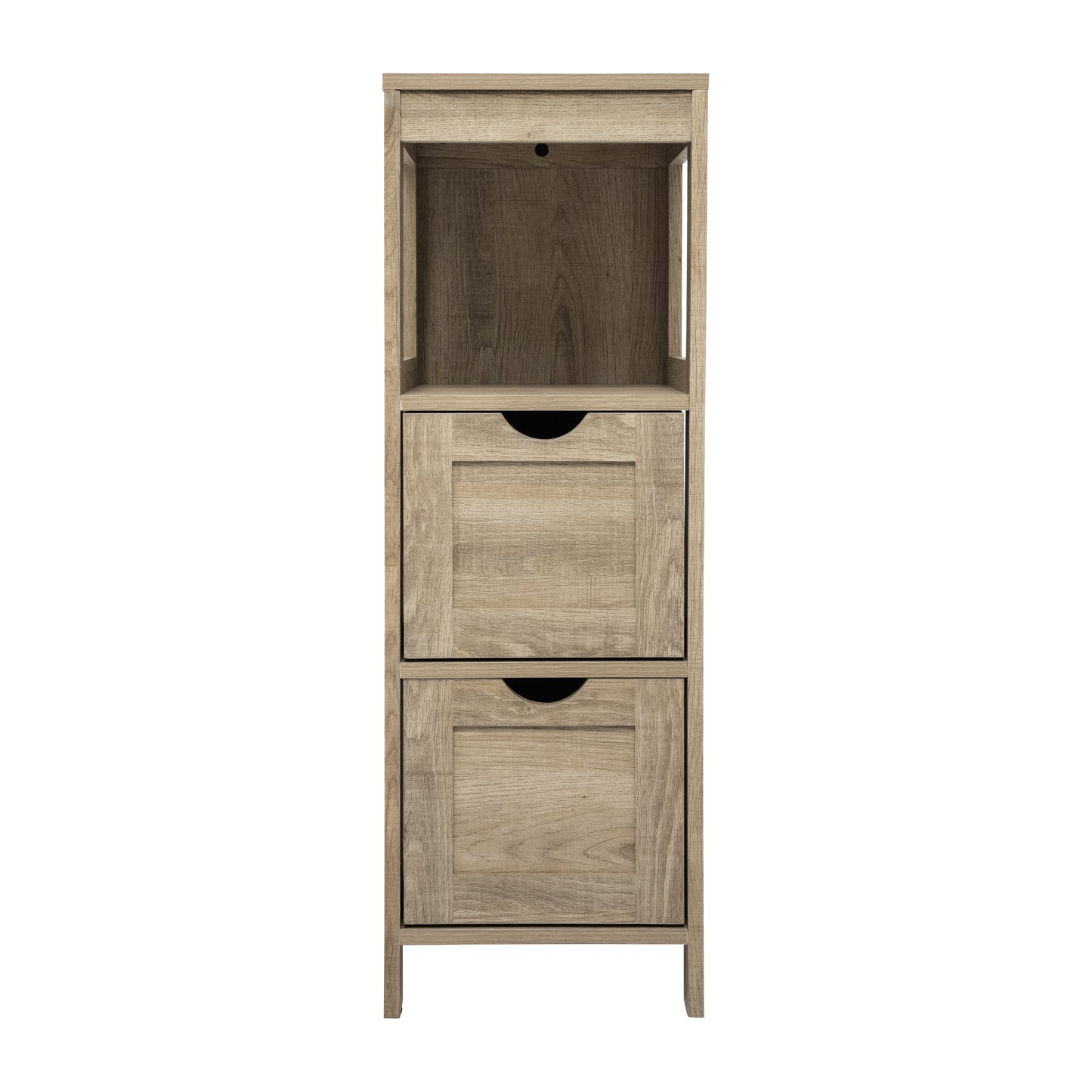 Dune Farmhouse Bathroom Storage Organizer with Two Removable Drawers and Open Display Shelf in Brown