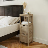Dune Farmhouse Bathroom Storage Organizer with Two Removable Drawers and Open Display Shelf in Brown