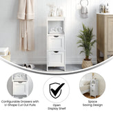 Dune Farmhouse Bathroom Storage Organizer with Two Removable Drawers and Open Display Shelf in White